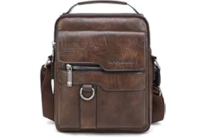 HANGMAI Small Leather Crossbody Bag, Mens Shoulder Bag, Office Business Magnetic Buckle Adjustable Strap