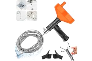 QWATUY 33 Feet Drain Snake Auger, Plumbing Snake Drain Hair Clog Removal Tool, Sink Unclogger Drain, Heavy Duty Toilet Snake Auger, Cleaner Tool for Bathroom Kitchen Tub Shower Drain Clog Remover with Gloves
