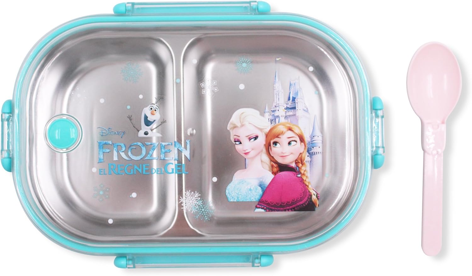 Finex Frozen Blue Bento Box Container Set with Clear Lid & Spoon - Princess Elsa Anna Olaf Snowman