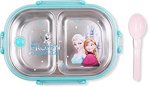 Finex Frozen Blue Bento Box Container Set with Clear Lid & Spoon - Princess Elsa Anna Olaf Snowman
