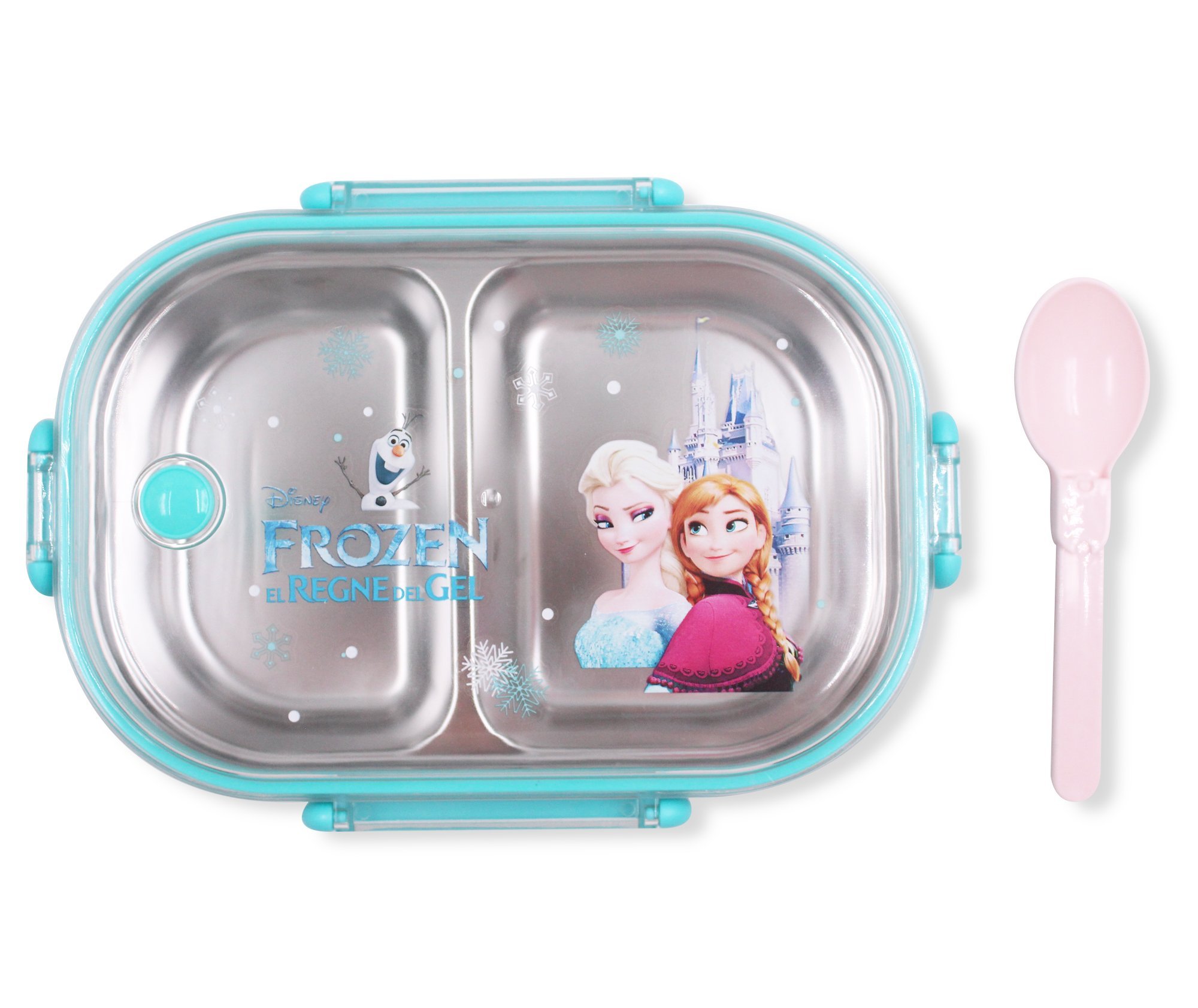 Photo 1 of *MINOR DAMAGE - USED*
Finex Blue Reusable Stainless Steel Bento Box 2 Compartment Food Container Set with Clear Lid & Spoon - Princess