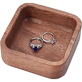 Beebeecraft Walnut Wood Ring Tray Square 3.94 Inch Solid Wood Jewelry Dish Plate for Earrings Necklace Bracelet Keys Trinkets Storage Holder Organizer