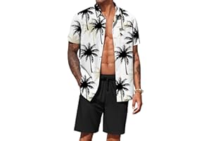 COOFANDY Men's Hawaiian 2 Piece Outfits Summer Beach Matching Set Short Sleeve Floral Shirts and Shorts
