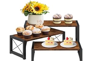 ELITEROO 3 Tier Cupcake Stand & Wood Display Risers, Dessert Stands for Cup Cake or Food, Riser Display Stand for Perfume Collectibles, Tiered Shelf Organizer for Market Retail Vendors, Rustic Brown