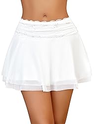 Avidlove Women's Pleated Mini Skirt Lace Mesh