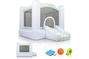 JOYMOR Gradient Style 3-in-1 Bounce House for Ages 3-6 with Basketball Hoop & Slide, 30s Quick Inflatable Bouncer with Blower for Indoor & Outdoor Party