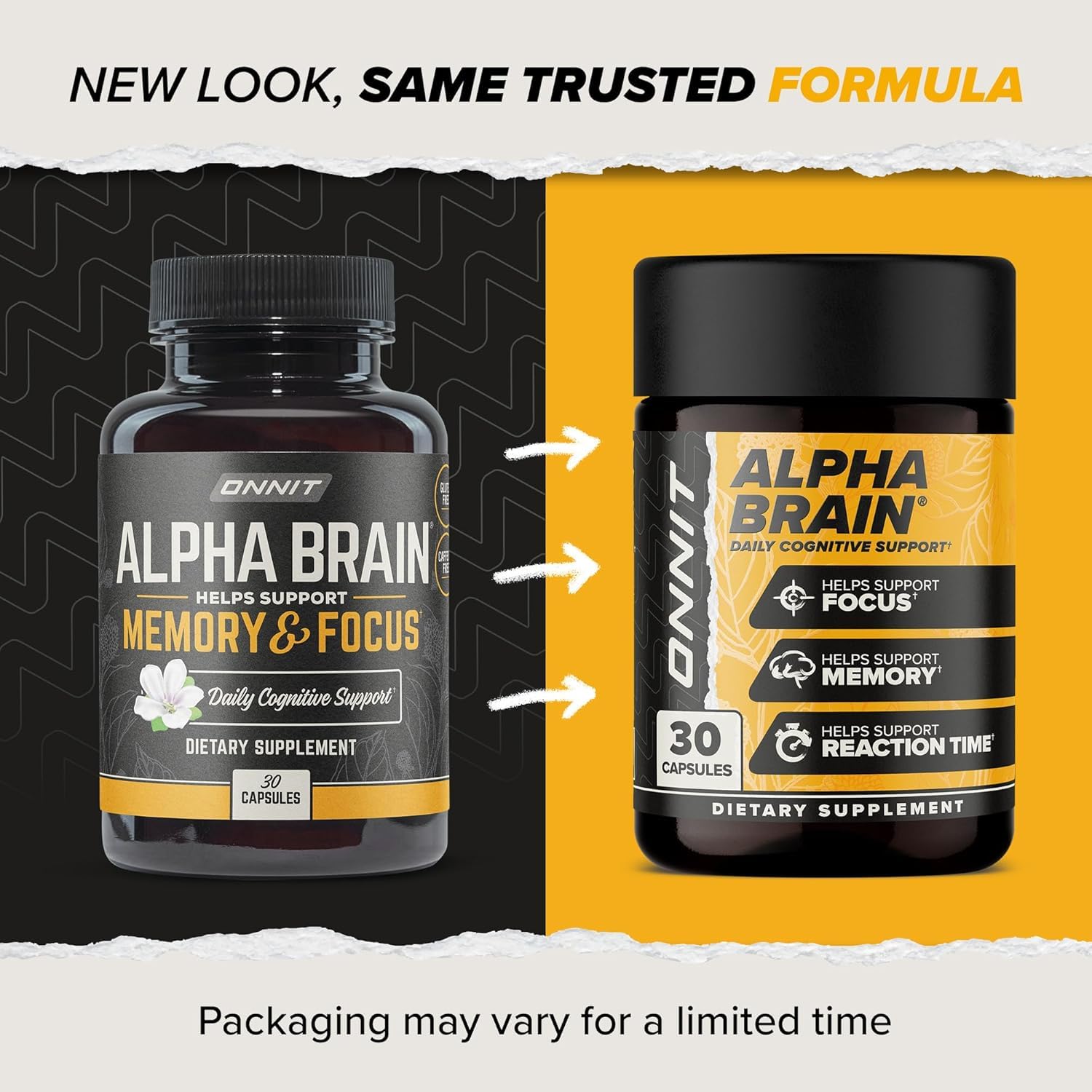 OONNIT Alpha Brain Premium Nootropic Brain Supplement for Men & Women - Caffeine-Free Focus Capsules for Concentration, Brain Booster & Memory Support 90 Count (Pack of 4)