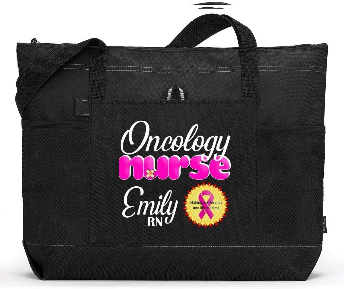Personalized Oncology Nurse Tote Bag with Mesh Pockets