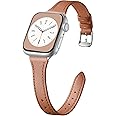 Charlam Slim Leather Band Compatible with Apple Watch Band 40mm 38mm 41mm 42mm 44mm 45mm 46mm Women,Top Grain Genuine Leather Strap Thin Watch Wristband for iWatch Series 10 9 8 7 6 5 4 3 2 1 SE Ultra