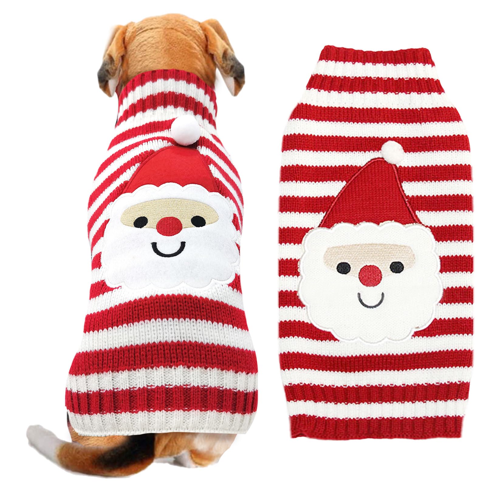 ABRRLO Dog Christmas Jumper Outfits Striped Santa Claus Ugly Xmas Pet Sweater Puppy Cat Holiday Costume New Year Clothes Gift for Small Medium Large Dogs (Santa Claus,XXL)