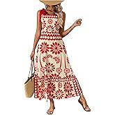 Floerns Women's Vintage Sleeveless Tie Shoulder Sundress Floral Print Cami Maxi Dress