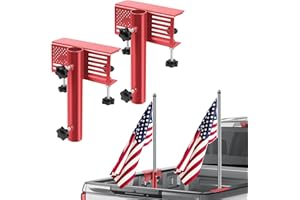 MALOROY Flagpole Holder for Truck Bed, No Drilling Pickup Truck Flagpole Mount in Bed,Trailer Bed Flag Holder, Fit Up to 1.3 Inch Flag Pole (Red, Pack of 2)