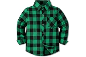 Cromoncent Boys Long Sleeve Flannel Plaid Shirt Button Down Shirts