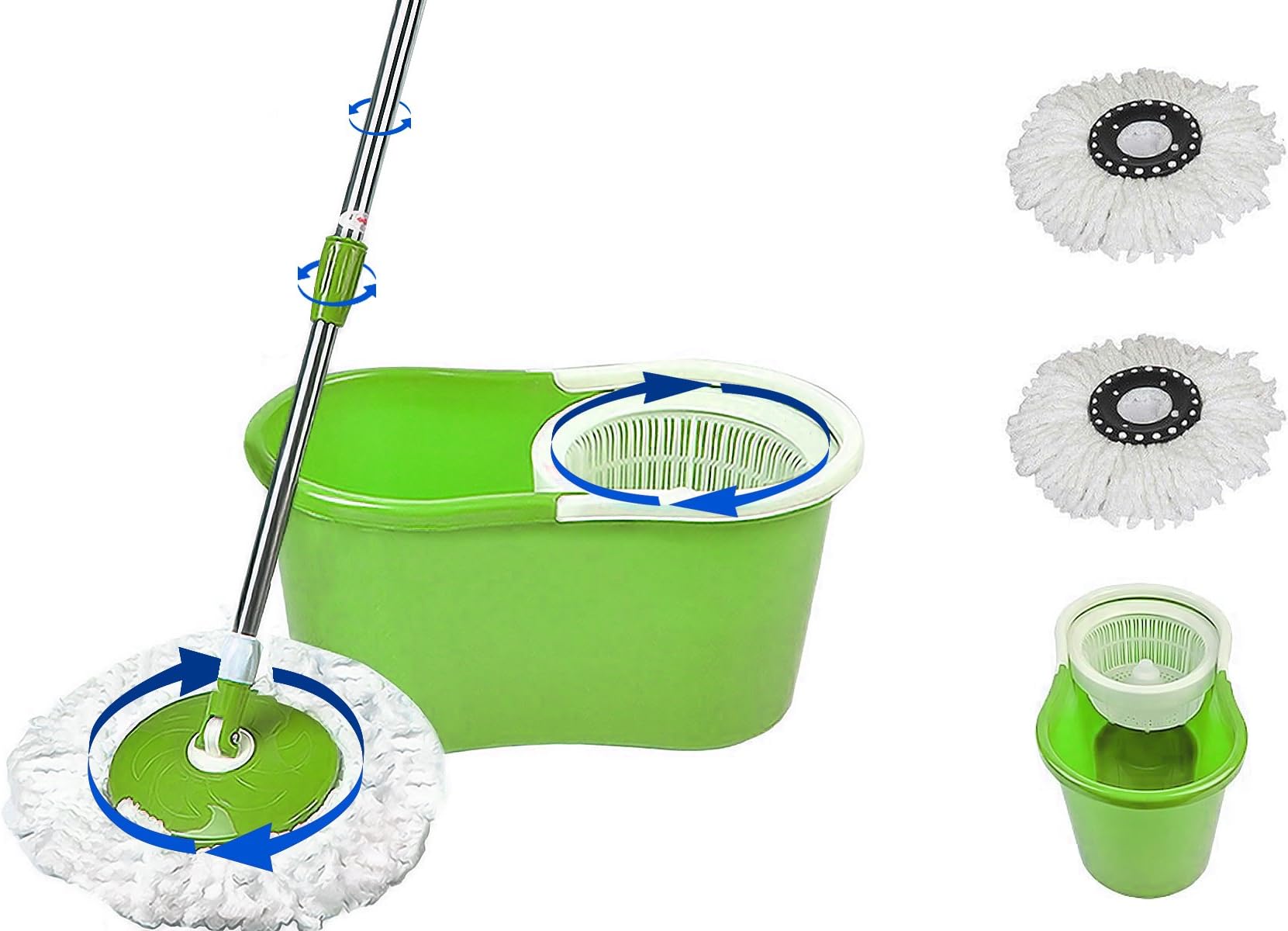 UnbeatableDepot PRO 360 Rotating Spin Magic Mop Bucket (No Foot Pedal) Easy Clean (Green)