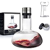 YouYah Wine Decanter Set,Red Wine Carafe with Drying Stand,Cleaning Beads and Aerator Lid,Crystal Glass,Wine Aerator,100% Han