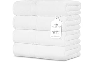 Villa Celestia 600 GSM 100% Cotton Bath Towels, White, Set of 4, Highly Absorbent, Plush, Soft, Quick Dry, 4 Pieces Combed Cotton Luxury Towels for Hotels, Spa, Salon, Bathroom, Dorm, Pack of 4