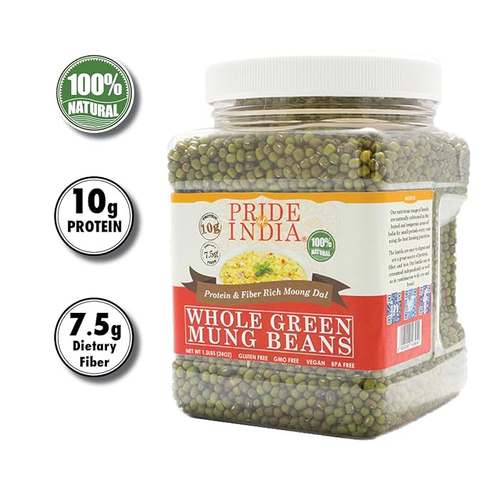 Pride Of India -Whole Mung verde Gram - 1,5 lbs (680 g) Jar ...