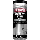 Weiman Stainless Steel Cleaner &amp; Polisher, 30 Ct Wipes, Kitchen Appliance | Anti Fingerprint, Tetrachloroethylene (PCE) Free, Removes Water Spots &amp; Grease, No Streaks or Residue, Metal Polish, Chrome,