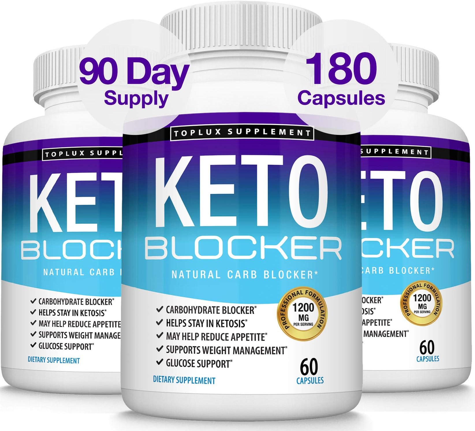 Keto Blocker Pills White Kidney Bean Extract - 1800 mg Natural Ketosis, Support Keto Diet, for Men Women, 90 Capsules, Toplux Supplement