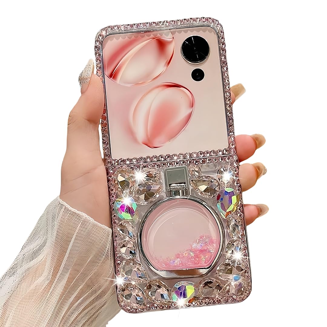 Photo 1 of for Motorala Razr 2024/2025 Case Bling Glitter Diamond Design,Razr 2025 Phone Case Cute Handmade Sparkle Rhinestone Slim Soft Crystal Clear TPU Bumper Cover for Moto Razr 2024 Pink