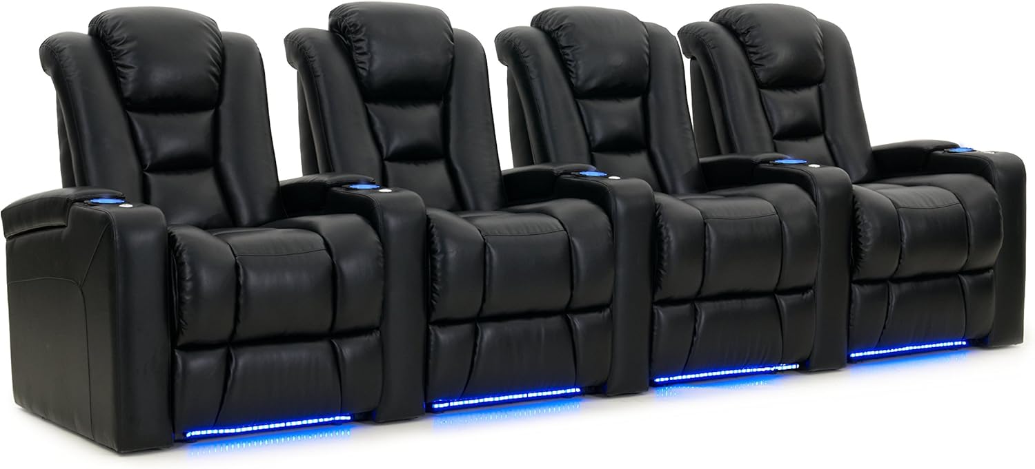 Octane Seating Mega XL950 Home Theater Seats - Black Bonded Leather - Power Recline - Row of 4: Furniture & Decor