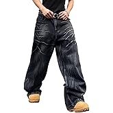 DFGIGT Mens Baggy Jeans Patchwork Y2k Hip Hop Wide Leg Denim Pants Casual Loose Fit Trousers Streetwear