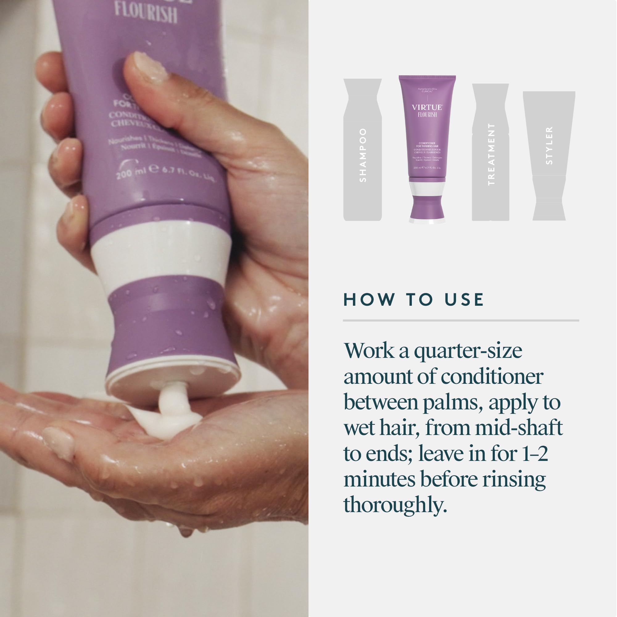 VIRTUE Flourish Conditioner for Fine or Thinning Hair, Sulfate Free | Detangles and Thickens | Color Safe | Hair Growth Product