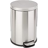 Amazon Basics 20 Liter / 5.3 Gallon Round Soft-Close Trash Can with Foot Pedal - Stainless Steel