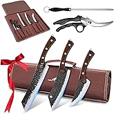Purple Dragon 6 pcs Chef Knife Set, High Carbon Steel Hand Forged Meat Boning Carving Cleaver Butcher Knife with Accessories for Kitchen, BBQ Camping Knives Set, Christmas Gift for Man