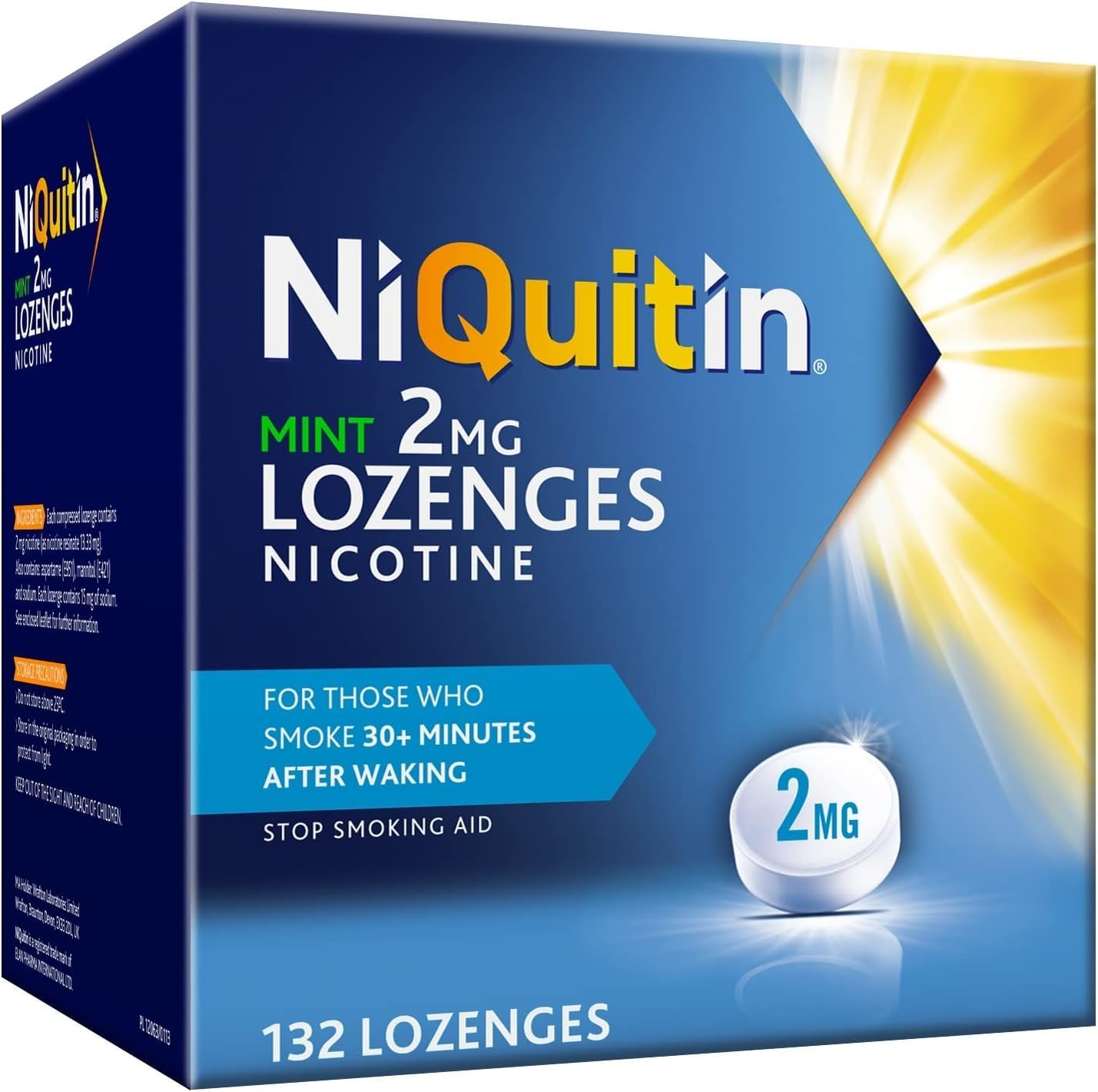 NiQuitin Mint 2 mg Lozenges - Effective Smoking Craving Relief - 132 Lozenges - Long-Lasting Effect - Reduce and Quit Smoking Aid and Vaping