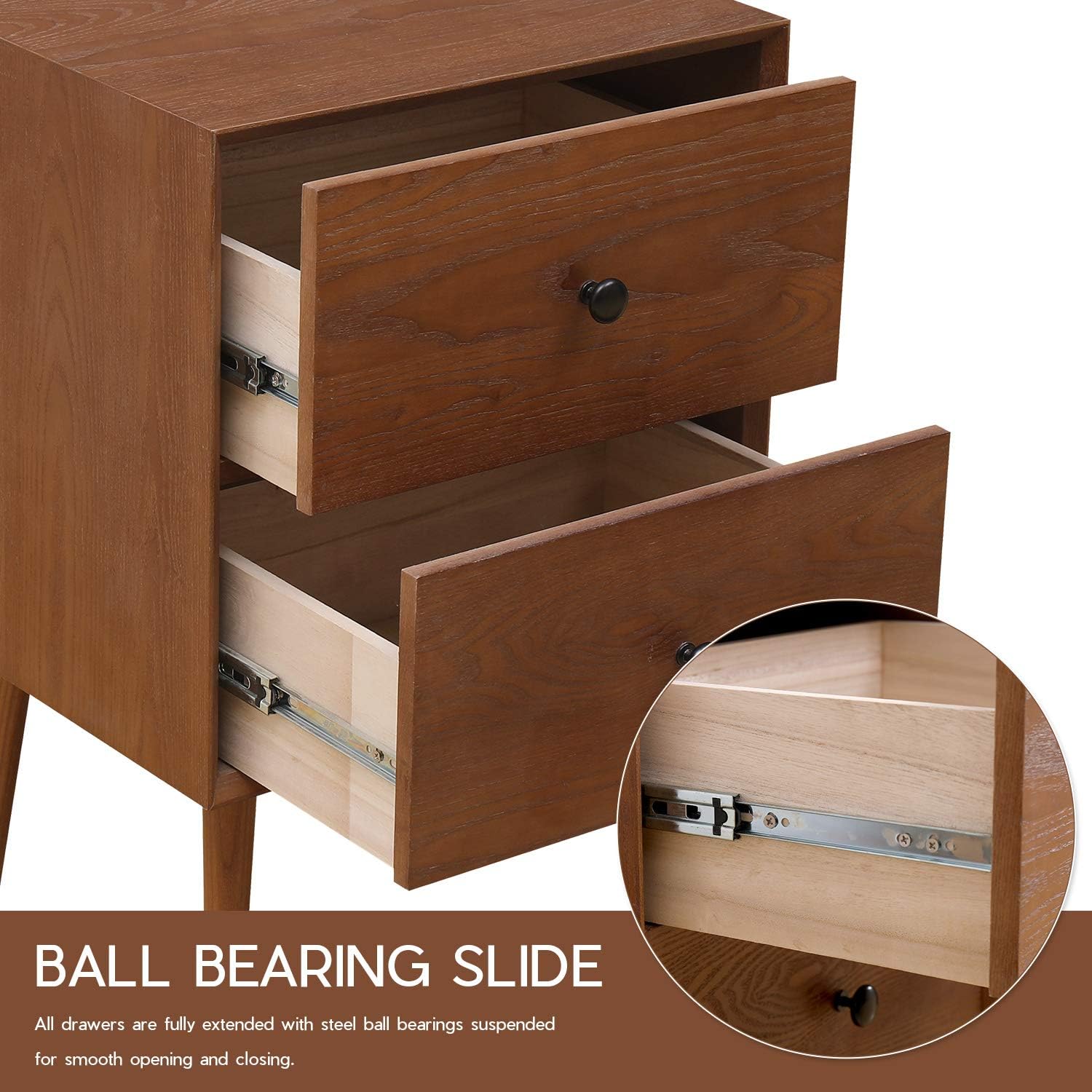 MOOSENG Modern Nightstand Wood Cabinet Bedside Table with 2 Drawers Night Stand End Desk Dresser for Bedroom, Living Room, Study, Brown: Furniture & Decor