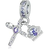Silver Cross Birthstones Charm Fit for Pandora Charms Bracelet Crown Dangle Charms Beads Birthday Jewelry Gifts for Women