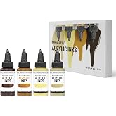 Kamenskaya Acrylic Inks for Artists - Acrylic Ink Set, Color Combination #1-4 pcs. 1 Fl Oz (30 ml) Each