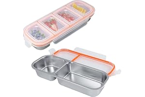 304 Stainless Steel Snack Box Snackle Box 4+2 Compartments with Lids Portable Food Container for School, Office & Picnic. (2 