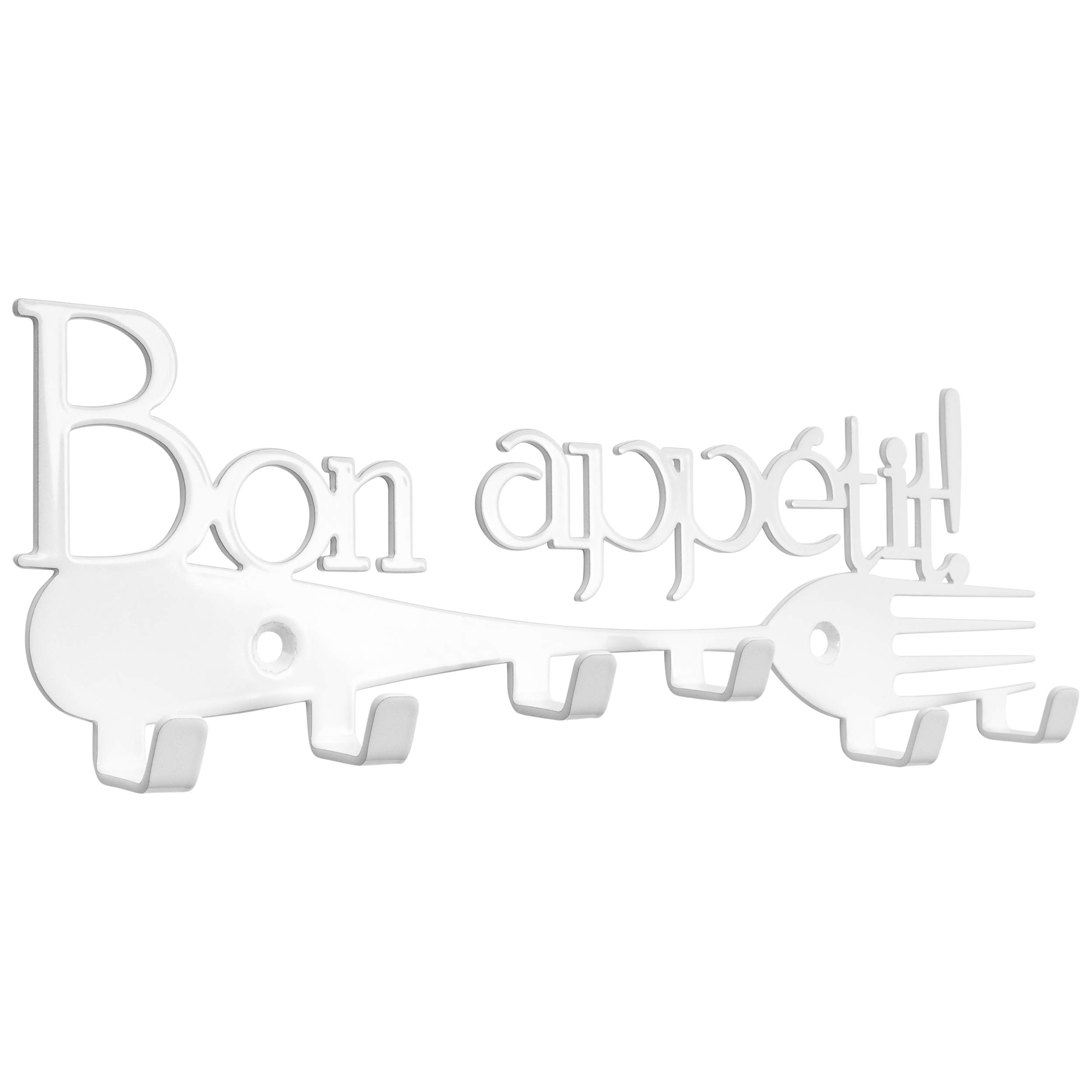 Galleksa Key Holder Hanger Hooks Towel Rack Kitchen Home Wall Organizer Black White (Bon Appetit White)