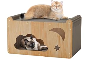 LURIVA Large Cat House Cat Bed with Cat Scratching Post, Cat Beds for Indoor Cats, Cat House Cave with Cat Scratcher, Cat House & Bed for Small Medium Large Cats