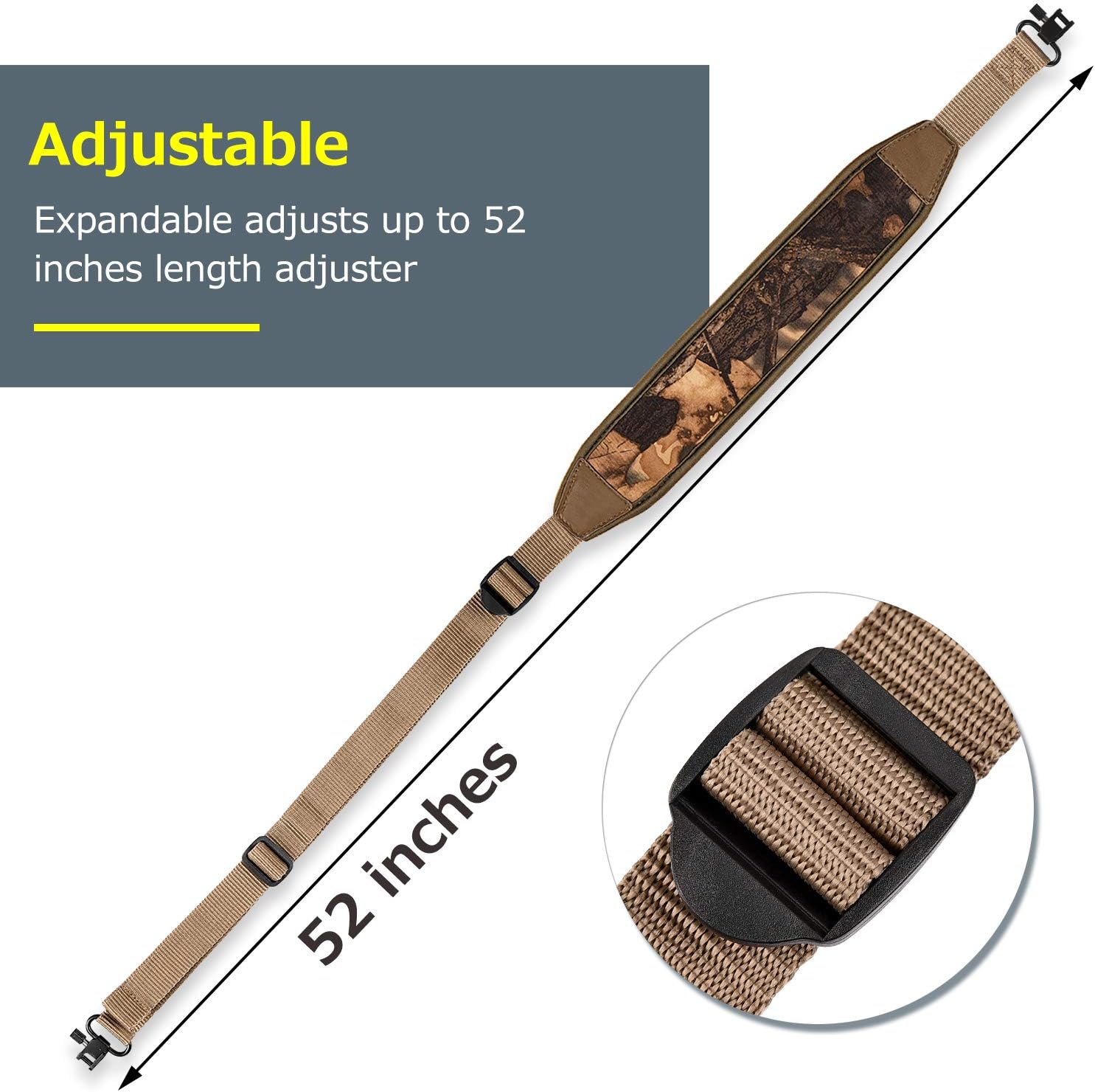 EZshoot 2 Point Rifle Sling with Swivels, Anti-Slip Shoulder Padded Strap, Length Adjustable Gun Sling for Outdoors Khaki : Sports & Outdoors