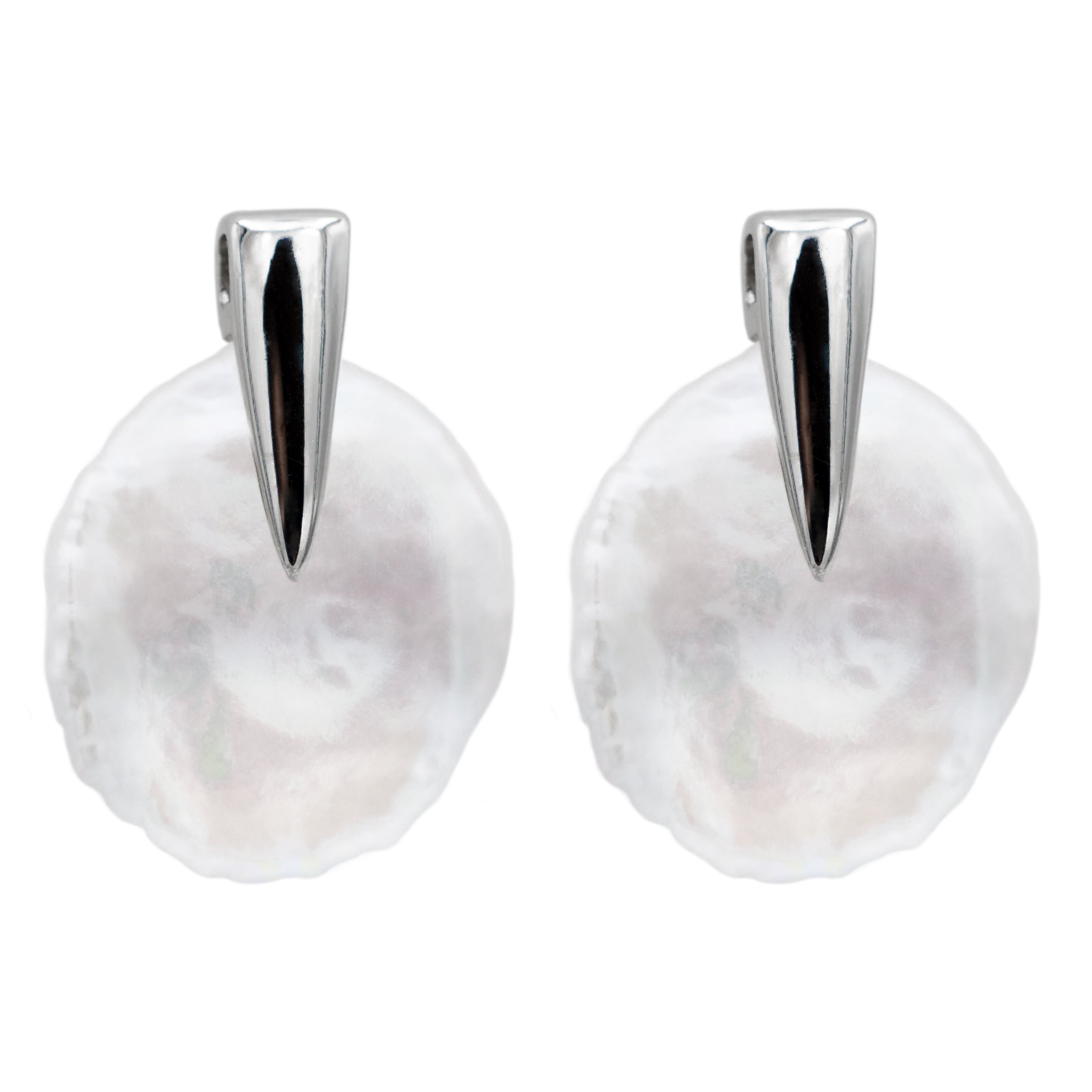 Women Pearl Stud Earrings, Fresh Water Cultured Pearls | Keshi Pearls 12,5-13,00 mm by Secret & You | Sterling Silver 925 Mounts with big nuts.