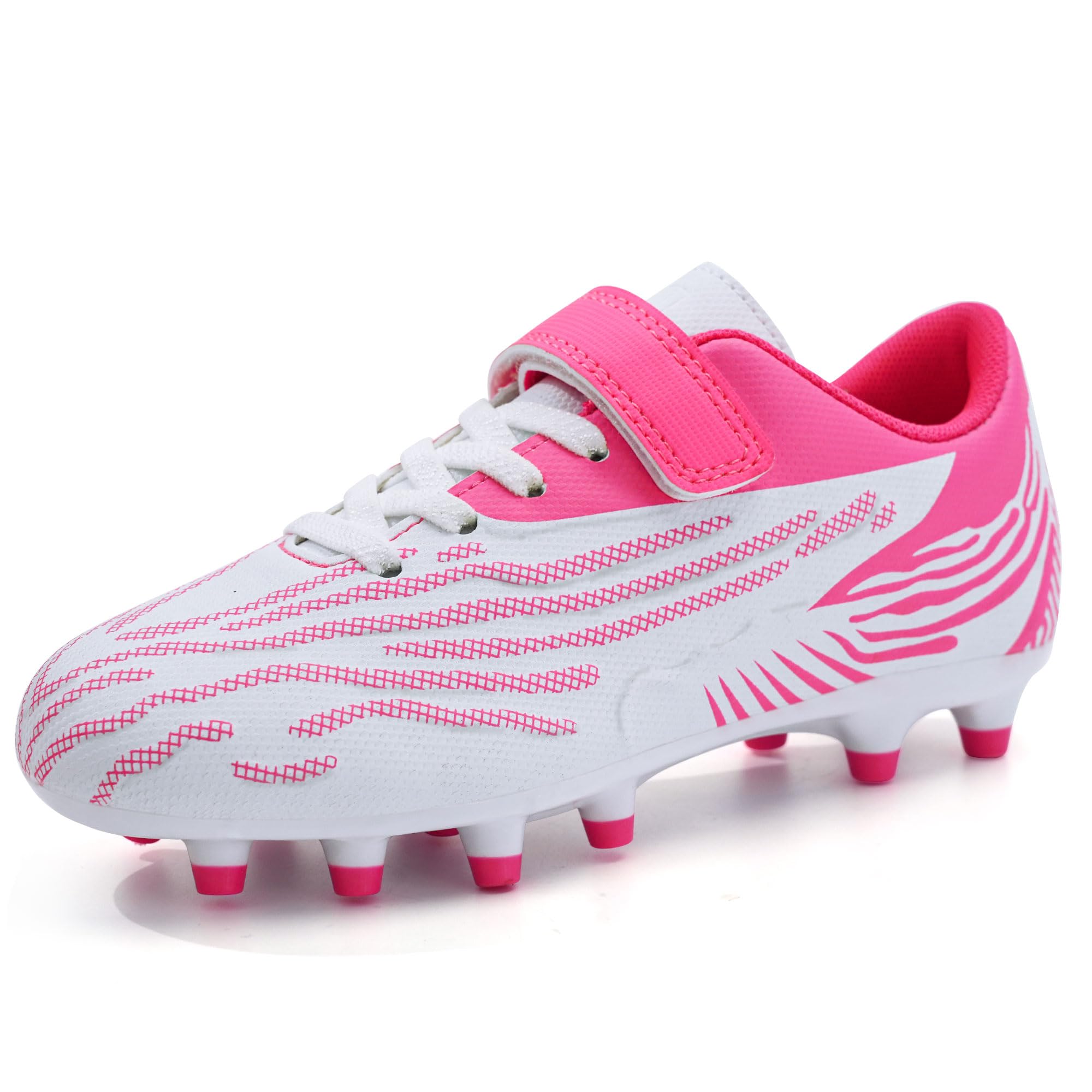 Photo 1 of brooman Kids Firm Ground Soccer Cleats Boys Girls Athletic Football Shoes (13,White Pink)