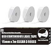 D30 Continuous Label Tape, Transparent Continuous Label Tape Compatible for Phomemo D35 Q30 D30 Printer Print Master D30 Labels Maker Tape Refill for Vretti HP3 HP4 HP6 Clear, 15mm x 6m (0.59" x 20')