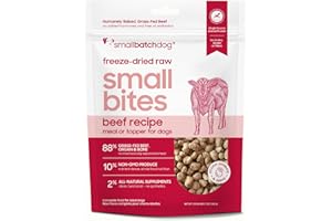 smallbatch Freeze-Dried Beef Dog Food – Grain Free, Organic Produce – Raw Dehydrated Beef Small Bites, High Protein Complete Meal or Topper – Humanely Raised, Made in USA, 7oz