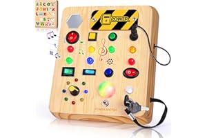 TINTECUSA Busy Board with LED Light, Wooden Sensory Toys for Toddler, Montessori Music Toy for Airplane, Travel Activity Educational Learning Autism Toys, Birthday Boys Girls Gifts