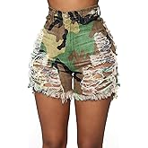 Romastory Womens High Waisted Jean Shorts Ripped Tie-dye Stretchy Denim Shorts for Women