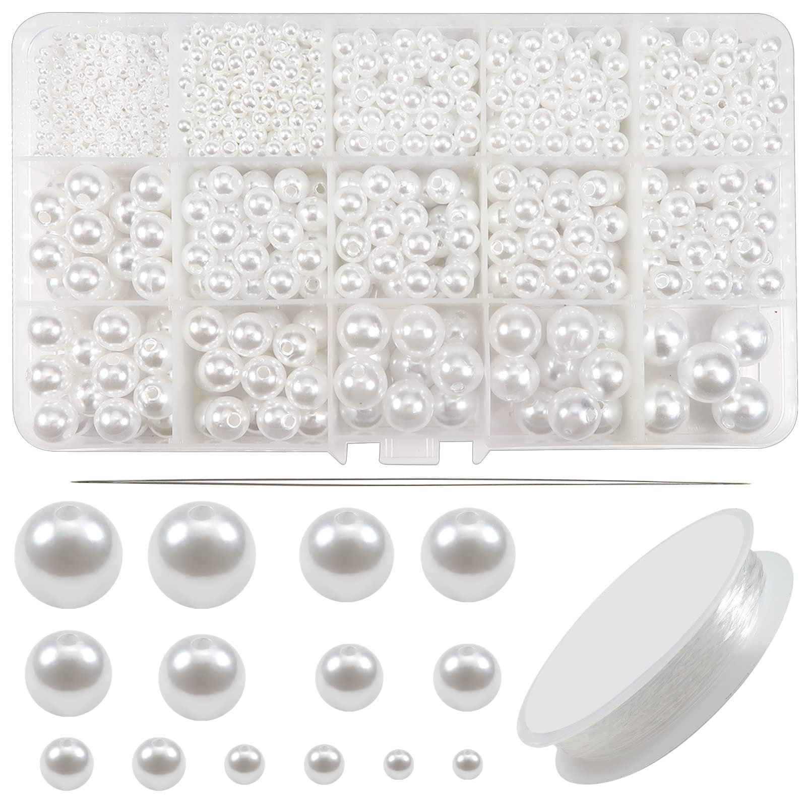 TOAOB White Pearl Beads for Craft 1400pcs Fake Pearls with Holes 3mm to 14mm Acrylic Round Loose Sew on Beads for Jewelry Making Bracelets Necklaces Hairs Crafts Decoration and Vase Filler โ image 1