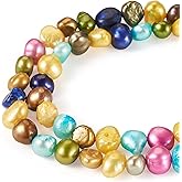 Beadthoven 1 Strand/45pcs Natural Cultured Freshwater Pearl Beads 7-10mm Dyed Irregular Nuggets Pearl Beads Colorful Genuine Potato Round Loose Pearls for Earrings Necklace Jewelry Making DIY Crafts