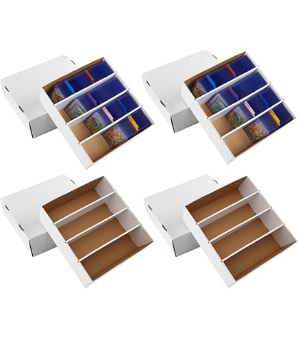 Calenzana 3200 cajas de almacenamiento de tarjetas de cartón intercambiables, paquete de 2, caja de tarjetas blancas de 4 filas con 32 divisores, béisbol, MTG, organizador de tarjetas TCG