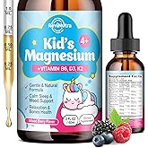 Kids Magnesium Glycinate Liquid Drops with Omega-3, Ashwagandha, Vitamin B6, D3, K2, Calcium & Chamomile - Magnesium Drops for Kids Sleep, Calm, Focus, Brain & Mood - Mixed Berry Flavor
