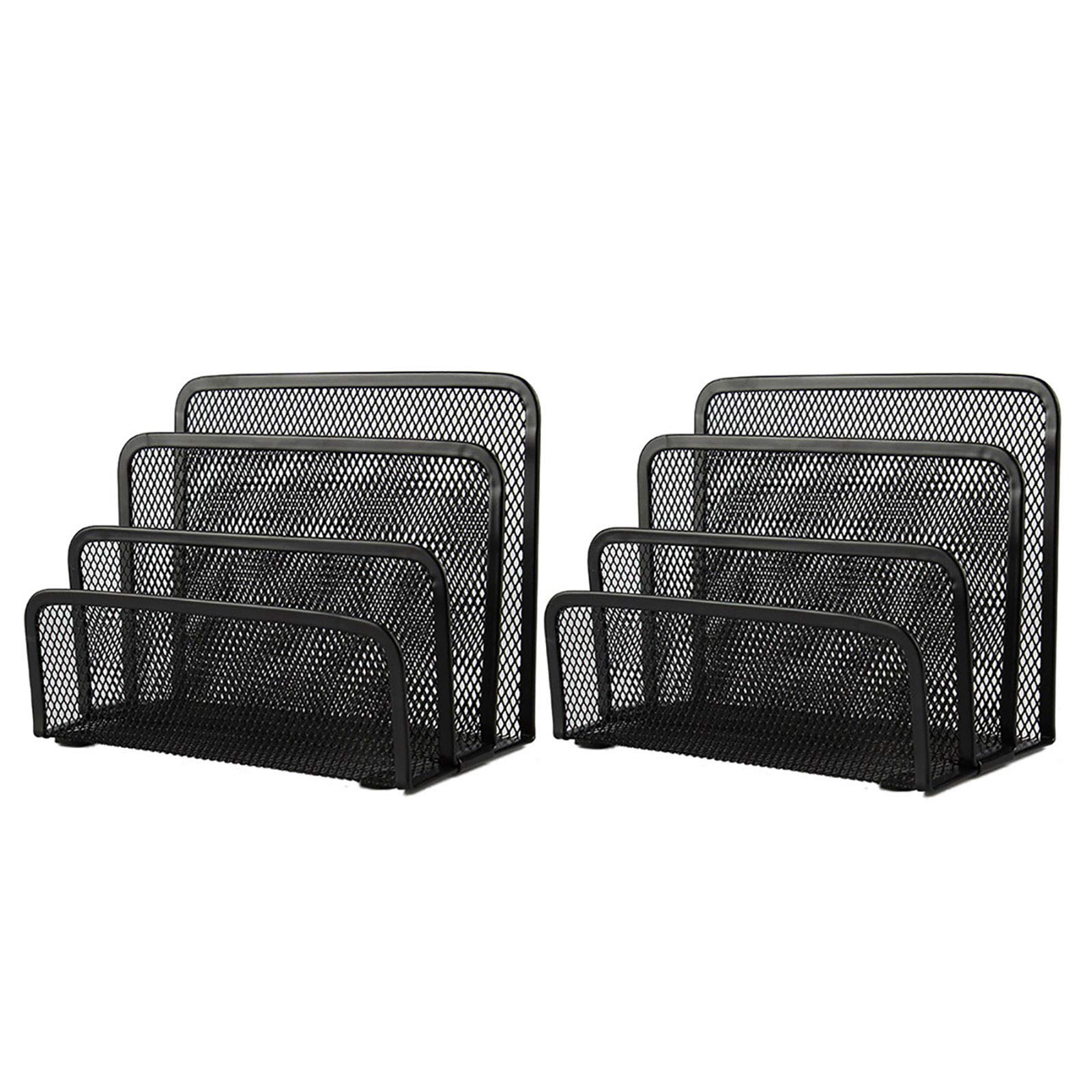 VANRA Small Letter Sorter Pack of 2 Desktop File Organizer Metal Mesh Paper Stacking Sorter Holder 3 Slots (2 Black)