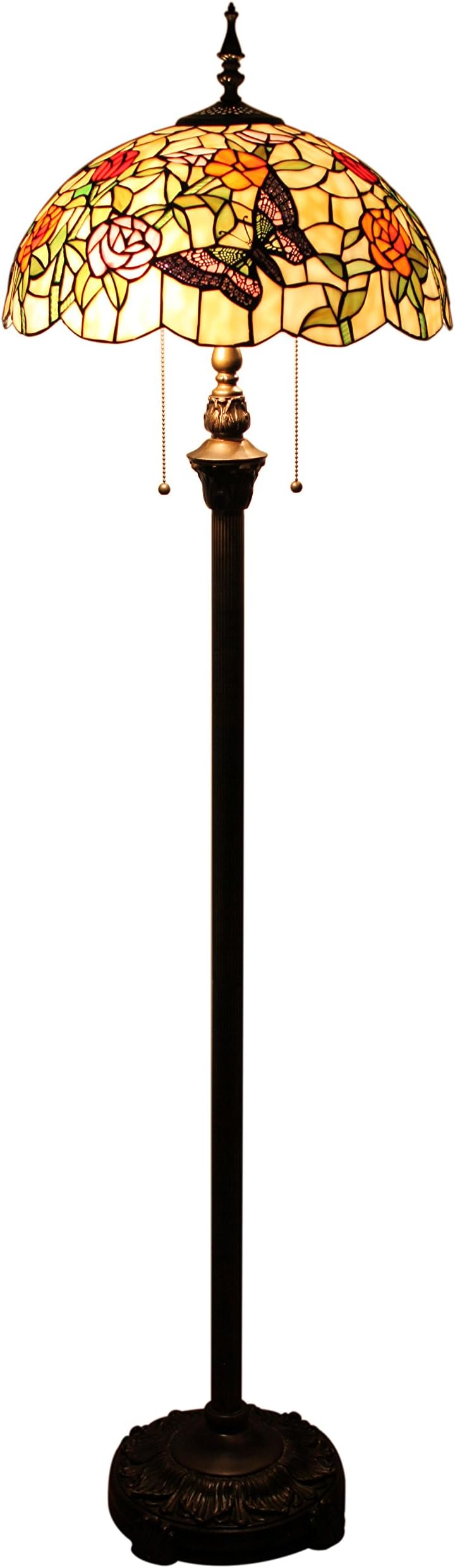 Sincere@ Tiffany 16-Inch Romantic Pastoral Style Warm Stained Glass Butterflies Over Flowers Series Floor Lamp