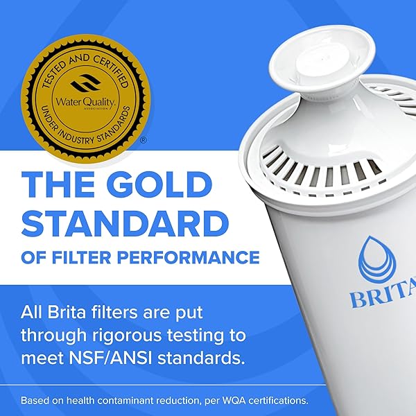 BRITA STANDARD WATER FILTER FOR PITCHERS AND DISPENSERS, BPA-FREE, REDUCES COPPER, CADMIUM AND MERCURY IMPURITIES, LASTS TWO MONTHS OR 40 GALLONS, INCLUDES 3 FILTERS FOR PITCHERS